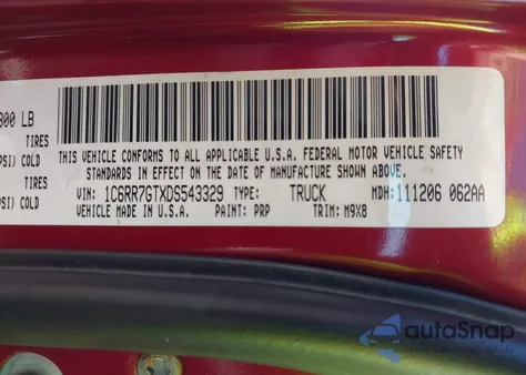 2013 Ram 1500 Big Horn z USA, uszkodzony, nr VIN 1C6RR7GTXDS543329